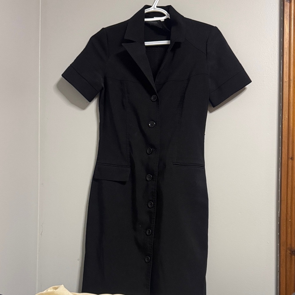 Collared Black Button-Front Women's Dress